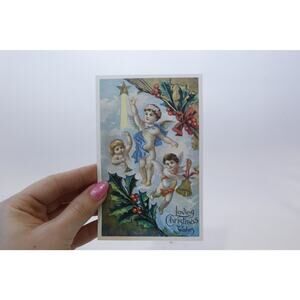 Loving Christmas Wishes, Three Baby Angels, Rare Postcard, Unused, Color Picture